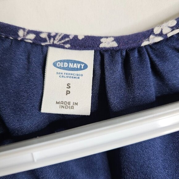 OLD NAVY Long Sleeve Shift Dress NAVY BLUE & WHITE Floral size S Boho Peasant - Picture 5 of 7